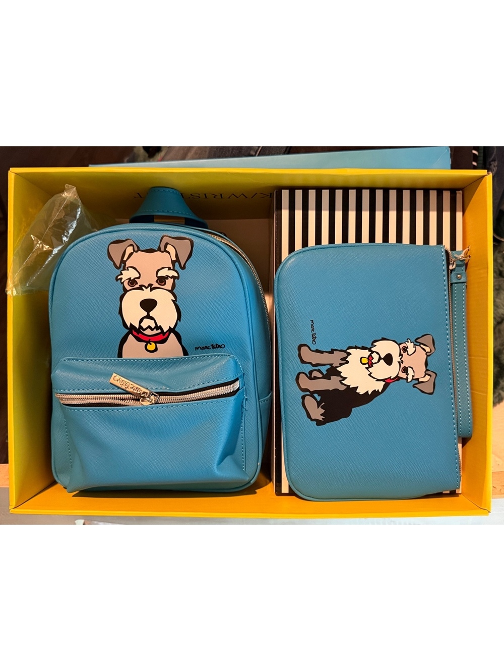 Marc Tetro Schnauzer Mini Backpack & Wristlet Pouch Set Designer Dog Art NWT